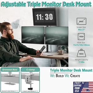 Fully Adjustable Triple Monitor Desk Mount Three Monitor Stand Screens up to 27" - Picture 1 of 34