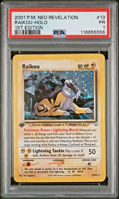 PSA 1 2001 Neo Revelation 1st Edition Raikou 13/64 Holo Foil Pokemon - Image 1 of 2
