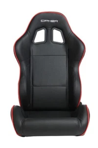 Cipher Auto Black Leatherette w/Red Piping Universal Euro Racing Seats PAIR - Picture 1 of 5