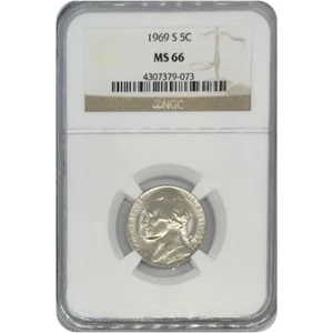 1969 S Jefferson Nickel NGC MS66 *Rev Tye's* #907399 - Picture 1 of 4