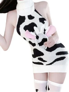 Cow Sweater Womens Sexy Cosplay Maid Outfit Japanese Anime Lingerie - Picture 1 of 6