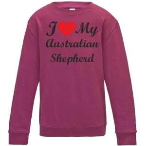 I Love My Australian Shepherd Dog Kids Childrens Sweatshirt Jumper Birthday Gift - Picture 1 of 2
