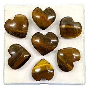 7 Pcs Natural Tiger Eye 23-26mm Heart Shape Loose Gemstones Wholesale Lot - Picture 1 of 17