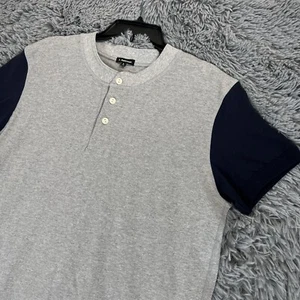 J Peterman Shirt Large Gray Blue Baseball Jersey Henley Pullover Mens - Picture 1 of 12