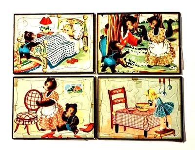 Conjunto de 4 quebra-cabeças infantis vintage (5,5" x 7,5", Est. década de 1950) ~ Cachinhos Dourados e 3 Ursos - Imagem 1 de 4