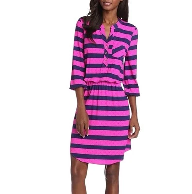 Женское платье Lilly Pulitzer в полоску с рукавами-шариками на талии розовое синее размер M - Изображение 1 из 4