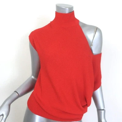 Fendi Asymmetric Cutout Turtleneck Top Red Boucle Stretch Knit Size US 2 - Image 1 of 4