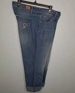 Jordache Jeans Cropped Women Size 18 Blue Denim Cuffed Hem Stretch - Picture 1 of 9