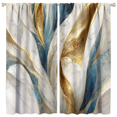 Vintage Abstract Marble Curtains, Luxury Baroque Elegant Glitter Gold Veins B... - Image 1 of 4