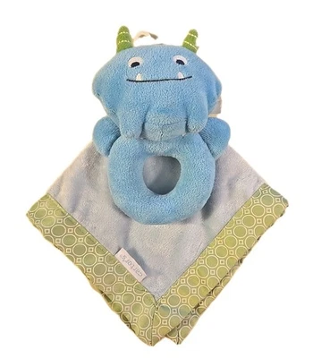NUEVO SIN ETIQUETAS Carters Peluche Monstruo Sonajero y Manta de Seguridad Azul Verde Blanco Lovey  Foto 1 de 4