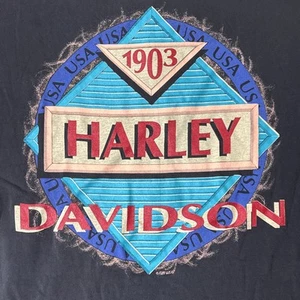 Vintage Harley Davidson Fun Wear Single Stitch 3 Button T Shirt Distressed XL - Picture 1 of 13