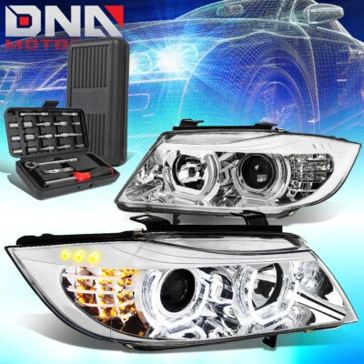 PARA BMW SERIE 3 2006-2008 LED U-HALO 4 PUERTAS PROYECTOR FAROS+HERRAMIENTAS CROMADAS Foto 1 de 4