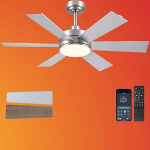 42" Ceiling Fan with Lights Remote APP Dual-Sided 6 Blades Reversible Nickel - Picture 1 of 6