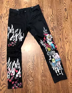 Smoke Rise Jeans 34 x 32 Grafik Graffiti schwarz distressed - Bild 1 von 4