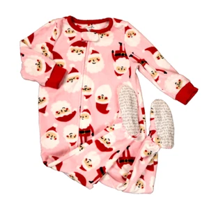 Carter's Santa Clause Print Fleece Footed One Piece Pajama Pink 18 Months - Picture 1 of 12
