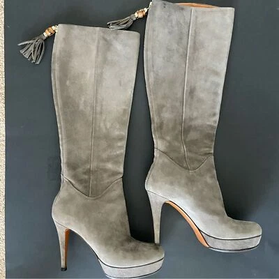 Gucci Betty Bota Alta Gamuza Plataforma con Borla de Bambú Cremallera Trasera Talla 36 Foto 1 de 4