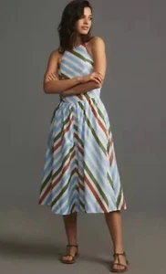 Anthropologie Maeve Dress Midi Sundress Cotton Preppy Vacay Retro Medium NWT - Picture 1 of 12