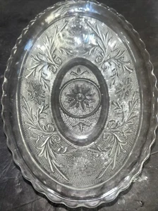 Vtg Glass Oval Serving Bowl USA Floral Dish Anchor Hocking Tiara Clear Sandwich - Picture 1 of 4