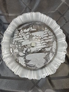 Mikasa Crystal Dish Pedestal Winter Deer Scene Holiday Classics Bon Bon 9" - Picture 1 of 5