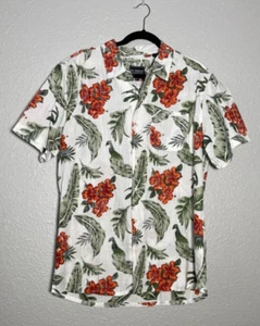 Premium Expression Hawaiian Shirt Mens Size X-Large White Floral Print Short Slv - Picture 1 of 4