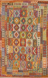 Southwestern Reversible Kilim Flat Woven Area Rug 8'x12' Wool Hand-made Carpet - Picture 1 of 10