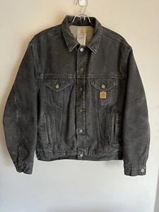 Vintage Carhartt Faded Black Blanket Lined Sherpa Denim Jacket Mens M J233 Blk - Picture 1 of 7