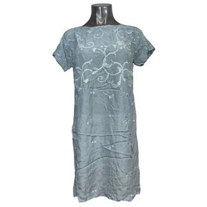 Nuevo con etiquetas Johnny Was Vestido de Cambio para Mujer Gris Liso Bordado Mangas Cortas Pequeño - Imagen 1 de 9