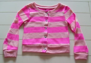 Girls One Step Up Coral Blush Striped Rhinestone Button Cardigan Sweater Sz 4 - Picture 1 of 2