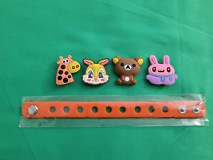 Kid Silicone Charm Bracelet w/4 Charms Cutie Animal Fun Gift Clogs Accessory A - Picture 1 of 2