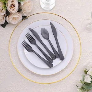 24 TRANSPARENT BLACK Elegant Forks Spoons and Knives Set Party Wedding - Picture 1 of 8