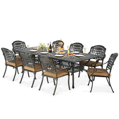 Juego de muebles de aluminio fundido para todo tipo de clima 9 piezas para patio exterior para 8 Foto 1 de 4