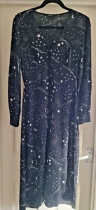 Nobody’s Child Dress Size 8 Black Zodiac Star Moon Pattern Midi Long Sleeve  - Picture 1 of 11