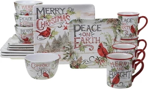 Evergreen Christmas 16Pc Dinnerware, Service for 4, Multicolored - Picture 1 of 9