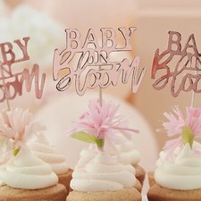 Baby in Bloom, Rose Gold Floral Baby Shower Party Cupcake Toppers x12