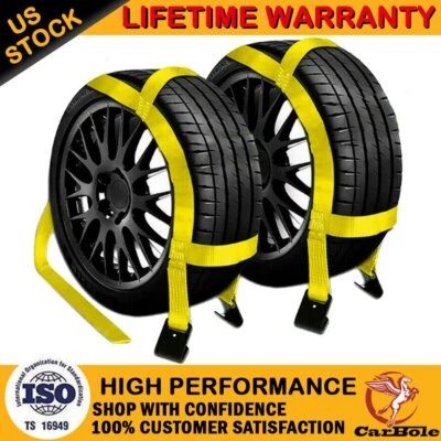 2 Pack Tire Basket Straps Wrecker Car Hauler Truck Tow Dolly Tire Wheel Tie Down - Image 1 of 4