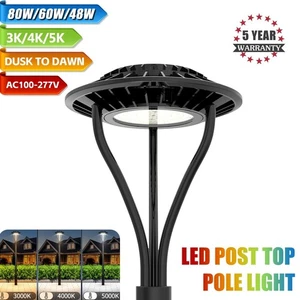 Commercial LED Post Top Area Lighting 80W 3000K/4000K/5000K Outdoor Pole Lights - Picture 1 of 13