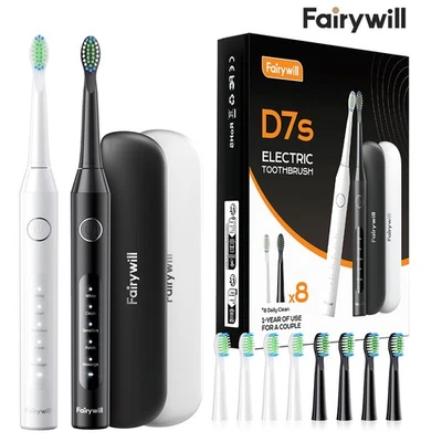 2x Fairywill Cepillo de Dientes Eléctrico Cepillo de Dientes Sónico USB Recargable 8 Cabezales 5 Modos Foto 1 de 4