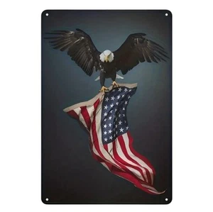 PATRIOTIC AMERICA USA FLAG BALD EAGLE 8x12in Metal Flat Sign 2D Multidimensional - Picture 1 of 12