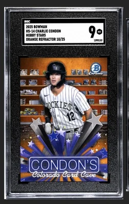 Bowman #HS-14 2025 Charlie Condon Hobby Stars refractor naranja/25 SGC 9 como nuevo Foto 1 de 2