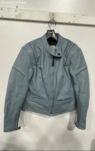 Lady Rider By Frank Thomas Womens Blue Leather Full-Zip Biker Jacket Size 16 - Picture 1 of 6