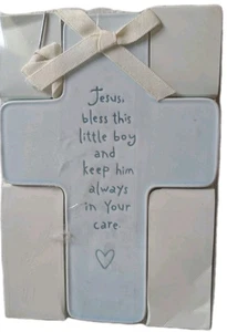 HALLMARK Blue Ceramic Wall Cross For "Little Boy" - 5" x 7.5" - Picture 1 of 2