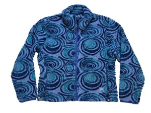 Y2K Fila Womens Medium Deep Pile Sherpa Spiral Fleece Jacket Blue & Green Swirl - Picture 1 of 7