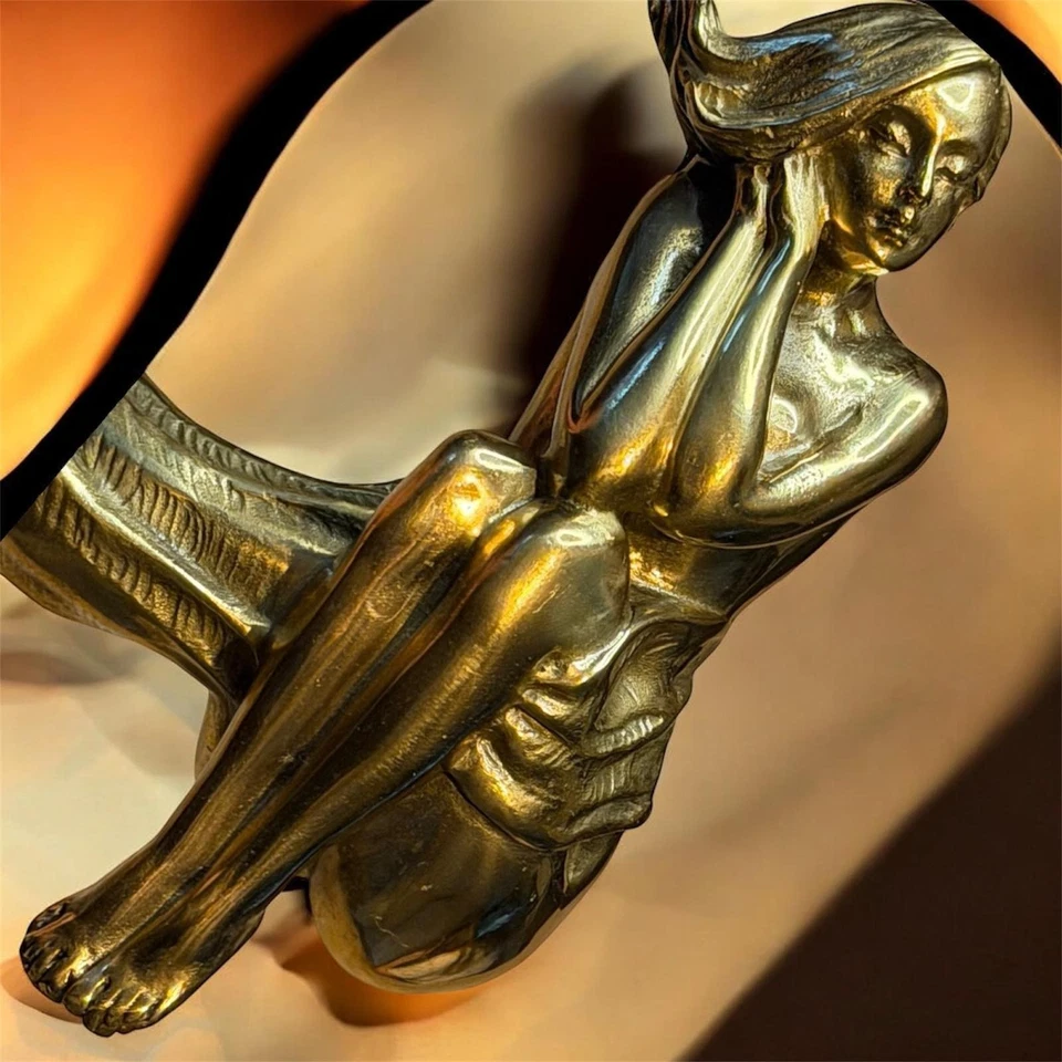 Bronce Dama Escultura Bastón Madera Diseño Mango Raro Mujer Marcado Foto 1 de 4