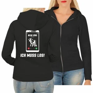 Damen Frauen Kapuzenjac​ke Meine Kühe rufen an Dorf motive land agrar mit kapuze - Bild 1 von 4