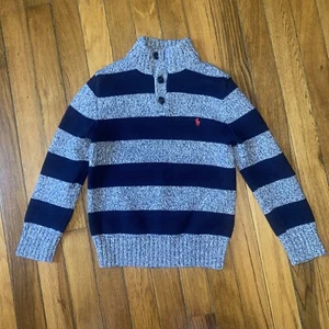 POLO Ralph Lauren Blue Heather Navy Striped Pullover Mock Neck Sweater Size 6 - Picture 1 of 11