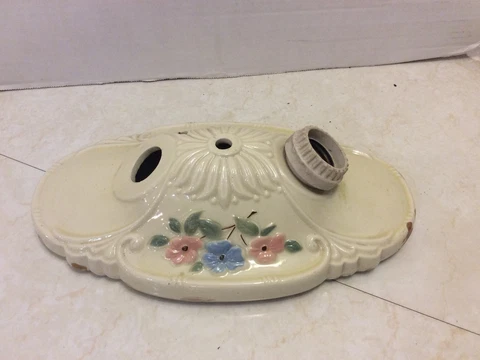1930's Porcelier Porcelain 2 Light Fixture Ceiling Bathroom Floral Flow Art Deco Cover