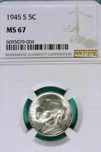 1945 - S NGC MS67 Jefferson Nickel!! #B25336 - Picture 1 of 2