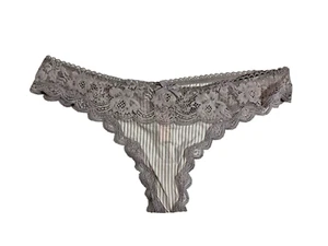 NEW Victoria Secret Thong Medium Dream Angel Panties Gray Lace Strips Sexy NWT - Picture 1 of 9