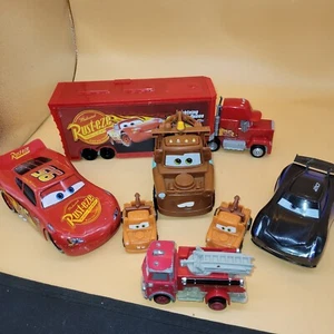 Disney Pixar Cars 7 Lot Mack Hauler, Lightning McQueen, Jackson Storm, Mater - Picture 1 of 20
