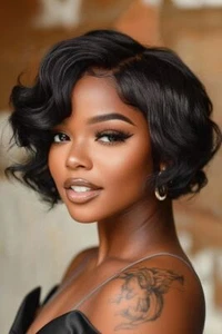 Short Wavy Black Wave Wigs Lace Front Wigs Human Hair Wigs for Women Daily - Picture 1 of 4